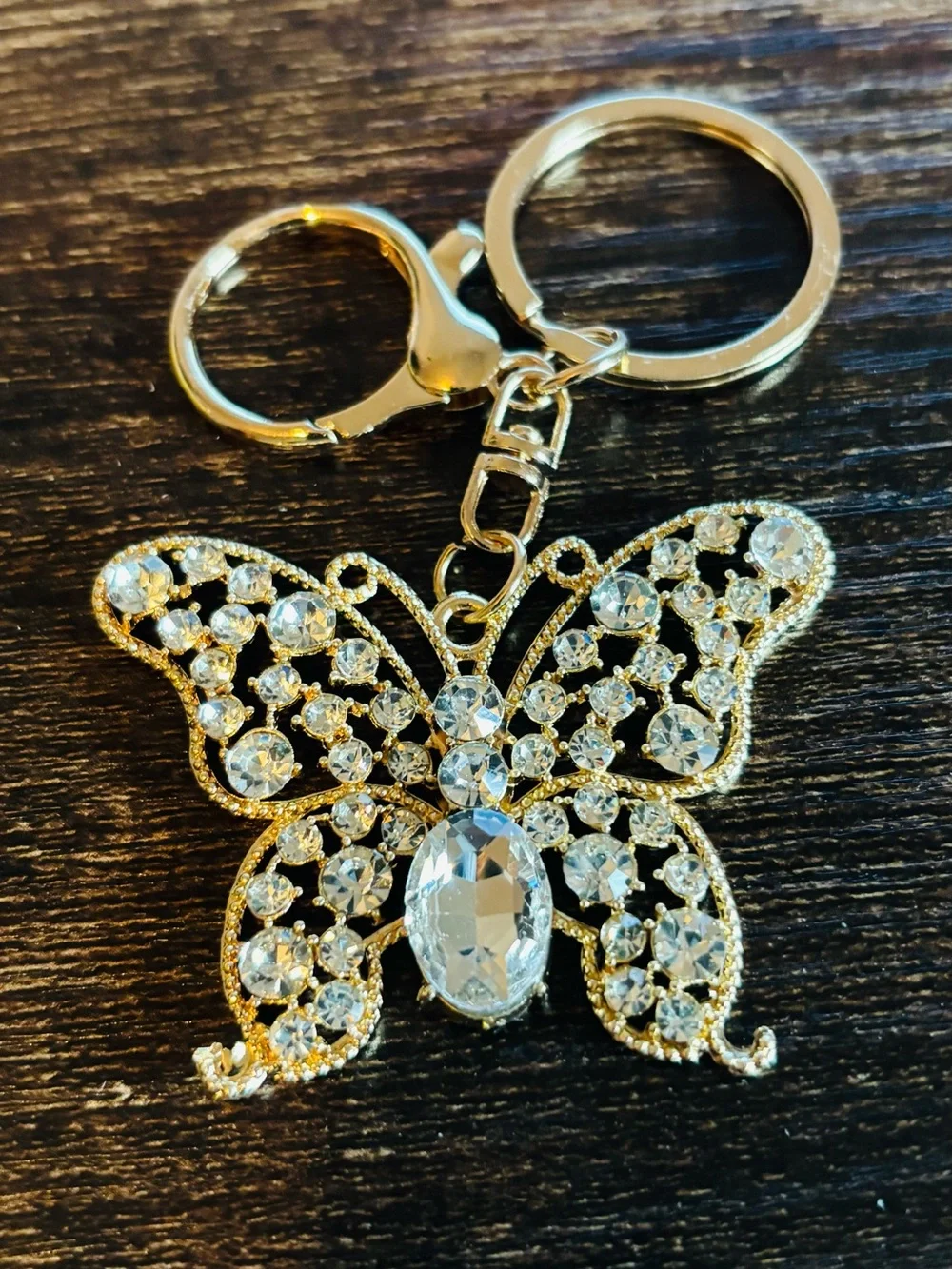 Gold Tone‎ Butterfly Crystal Rhinestone Keychain